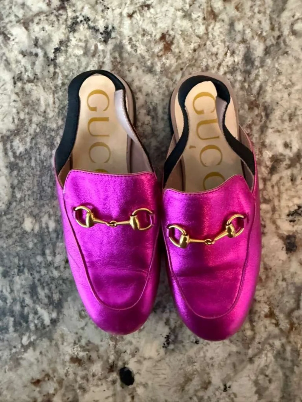 Gucci Kids Metallic Fuchsia Slip-On Moccasins with Gold Horsebit